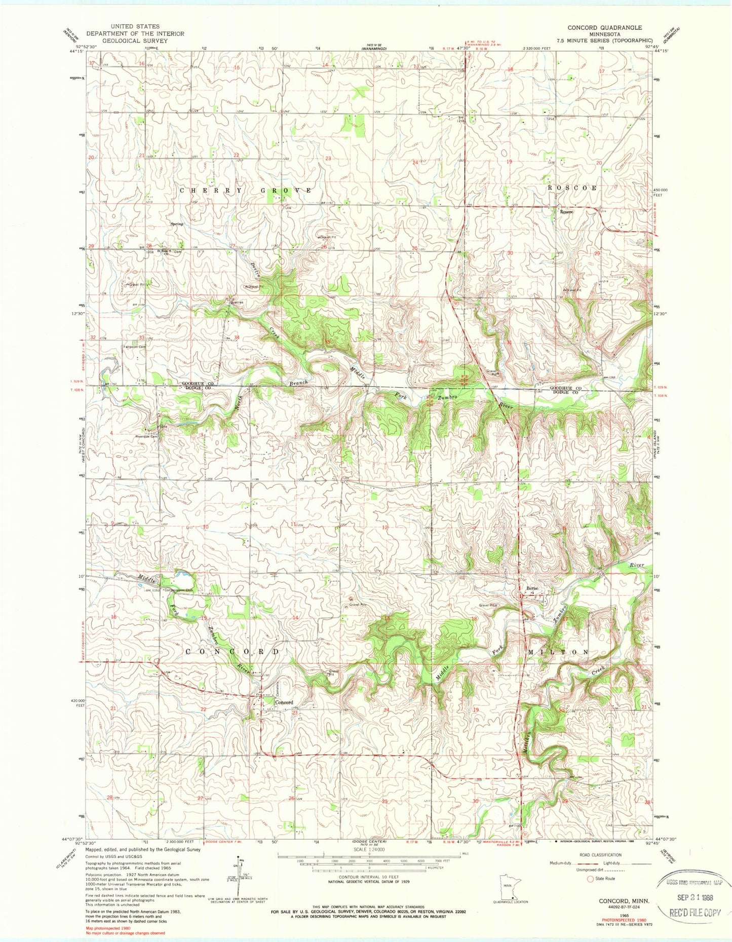 Classic USGS Concord Minnesota 7.5'x7.5' Topo Map Image