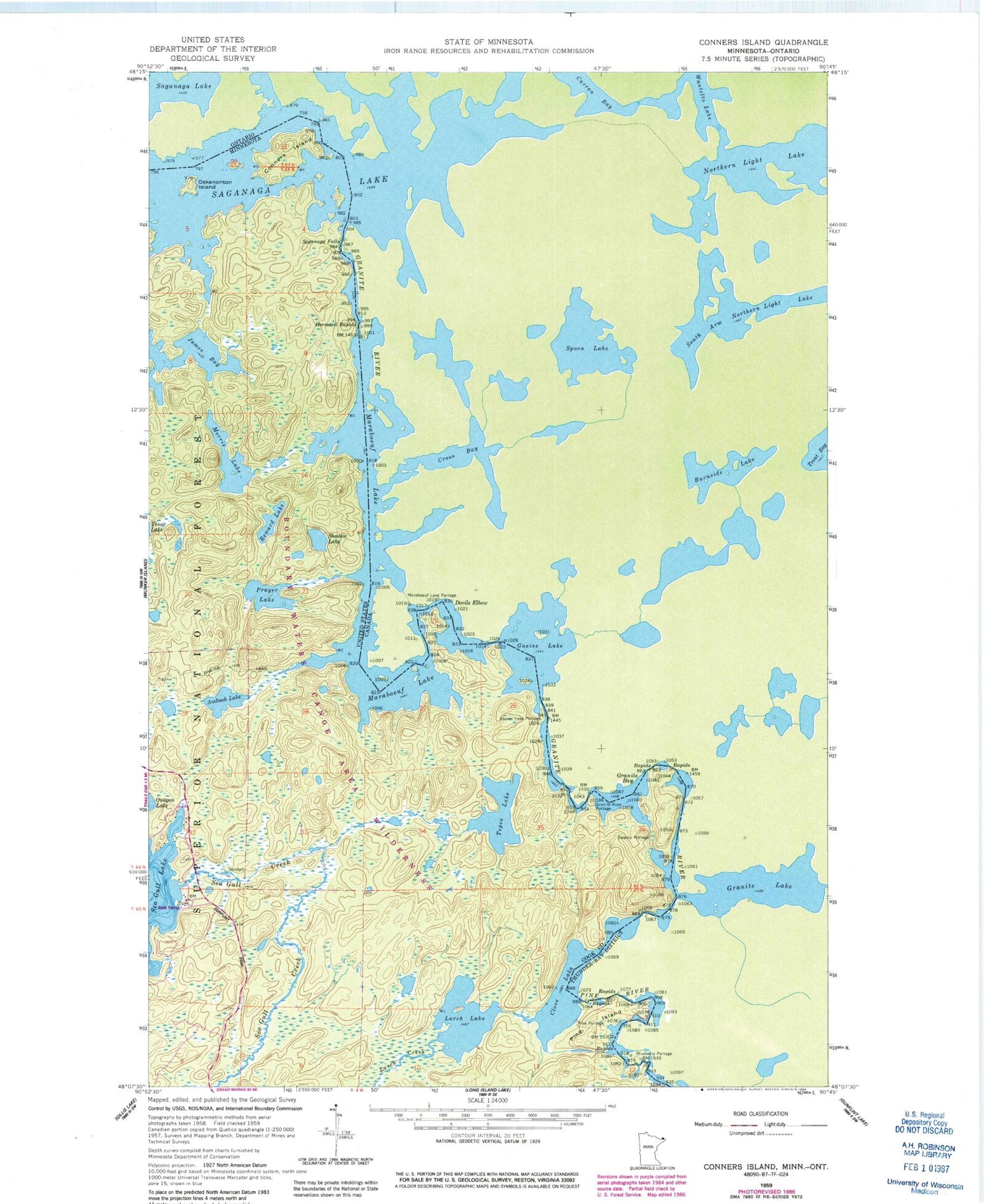 Classic USGS Conners Island Minnesota 7.5'x7.5' Topo Map Image
