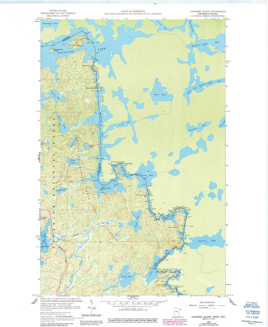 Classic USGS Conners Island Minnesota 7.5'x7.5' Topo Map Image