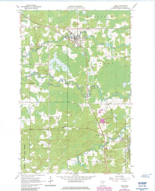 Classic USGS Cook Minnesota 7.5'x7.5' Topo Map Image