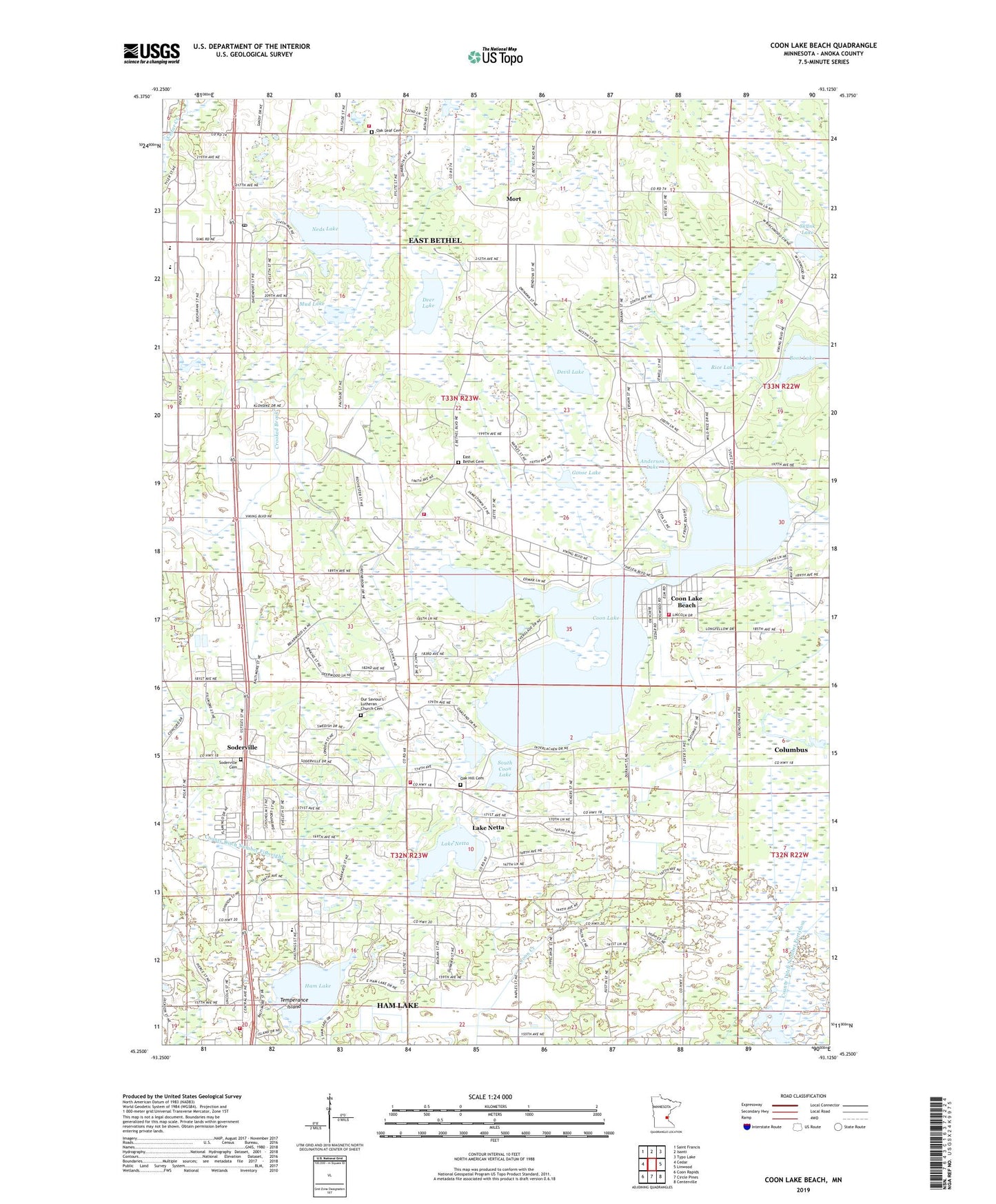 Coon Lake Beach Minnesota US Topo Map Image