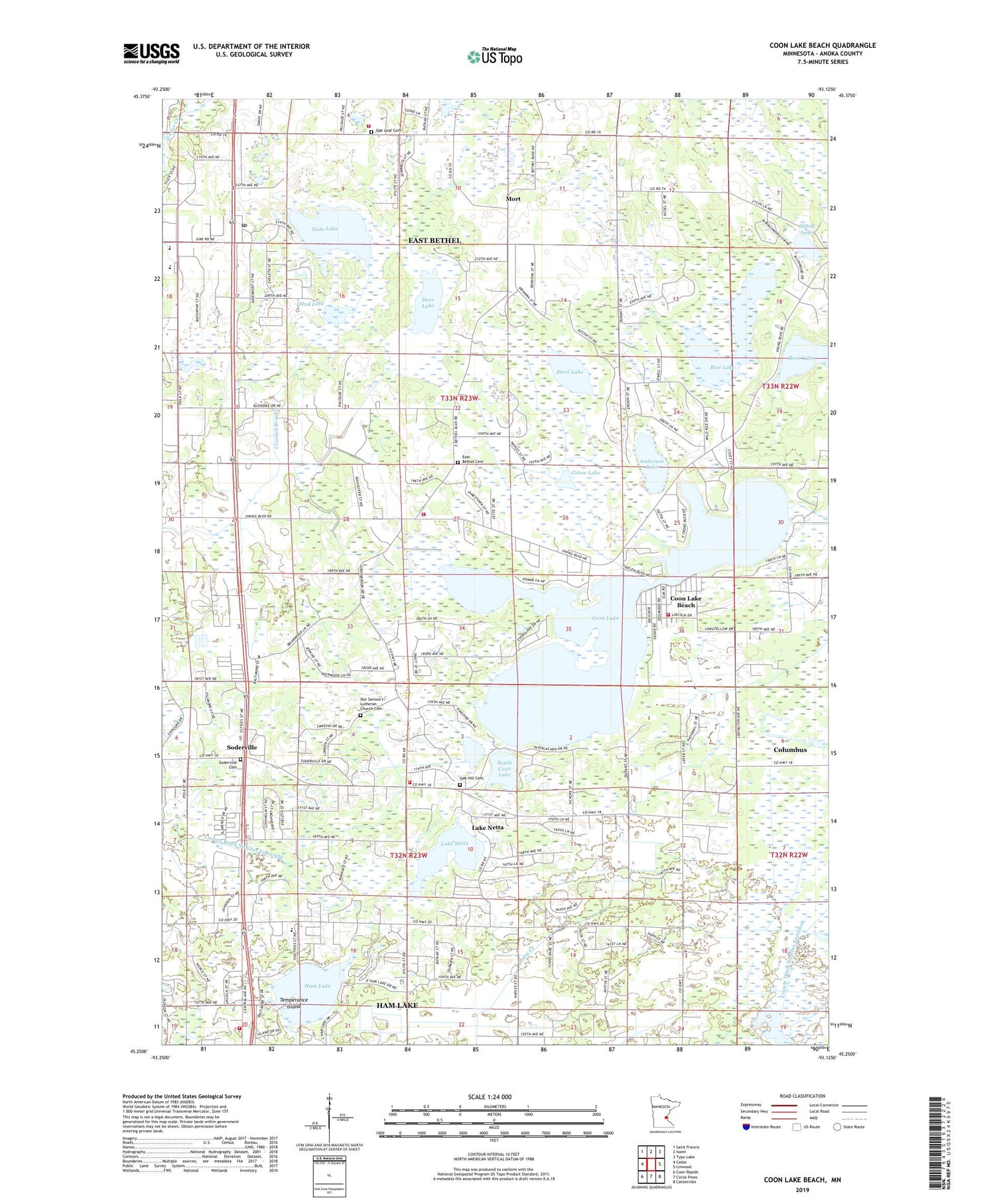 Coon Lake Beach Minnesota US Topo Map Image