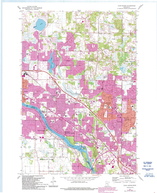 Classic USGS Coon Rapids Minnesota 7.5'x7.5' Topo Map Image
