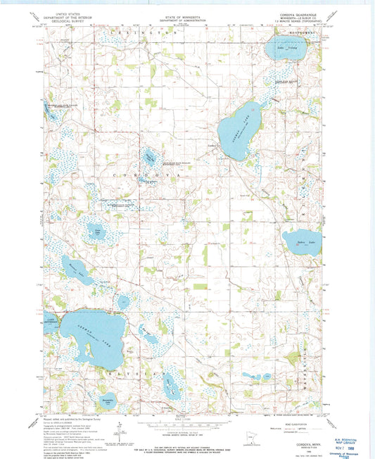Classic USGS Cordova Minnesota 7.5'x7.5' Topo Map Image