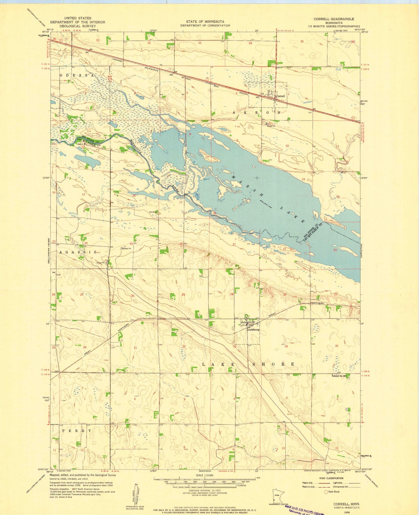 Classic USGS Correll Minnesota 7.5'x7.5' Topo Map Image
