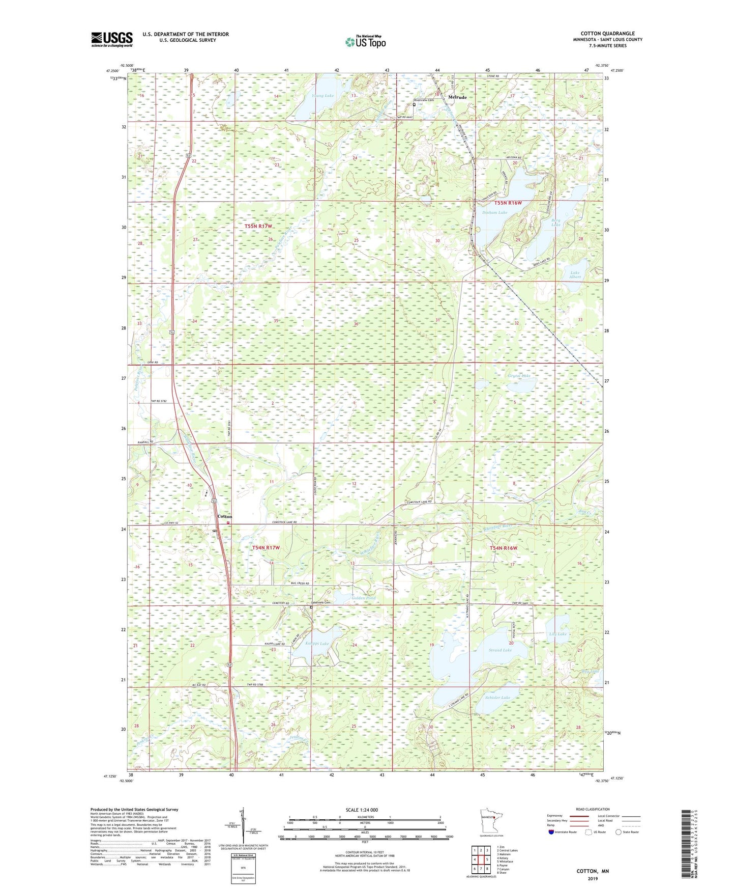 Cotton Minnesota US Topo Map Image