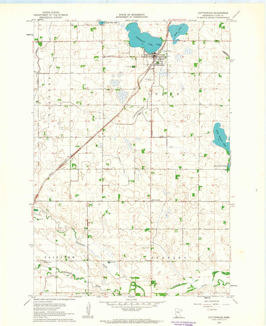 Classic USGS Cottonwood Minnesota 7.5'x7.5' Topo Map Image