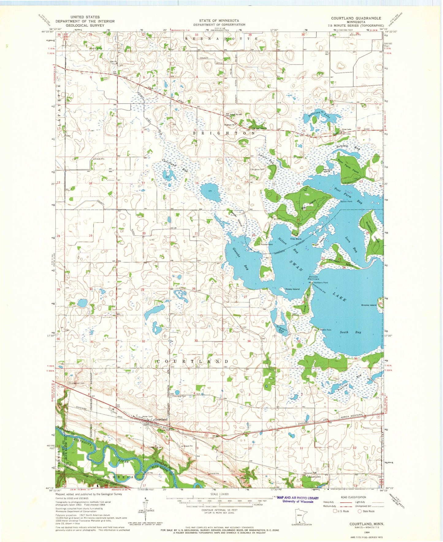 Classic USGS Courtland Minnesota 7.5'x7.5' Topo Map Image
