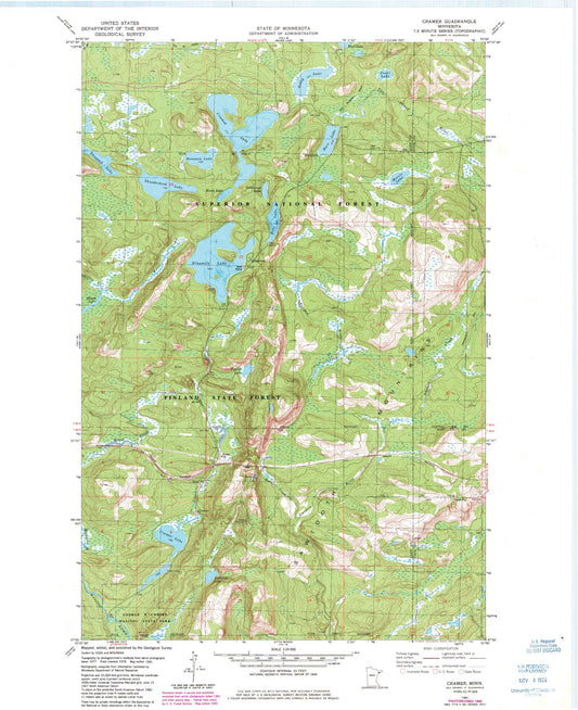 Classic USGS Cramer Minnesota 7.5'x7.5' Topo Map Image