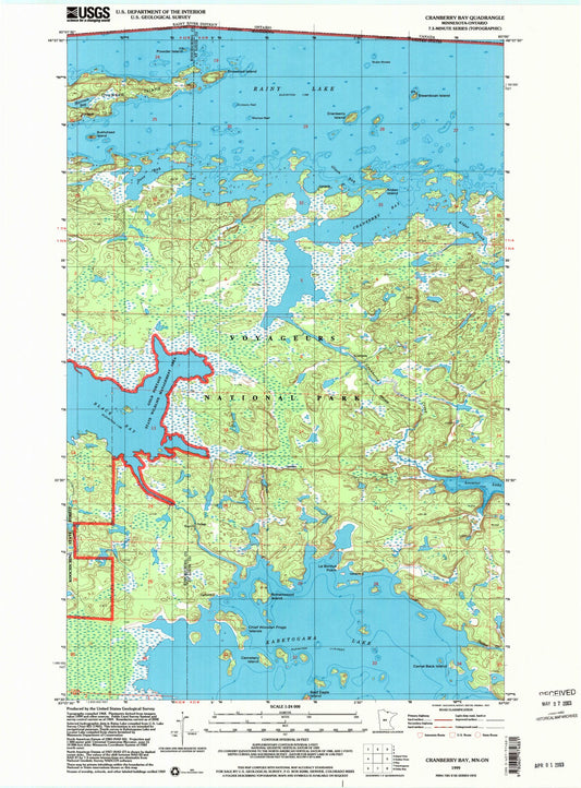 Classic USGS Cranberry Bay Minnesota 7.5'x7.5' Topo Map Image
