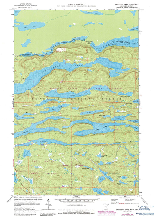 Classic USGS Crocodile Lake Minnesota 7.5'x7.5' Topo Map Image