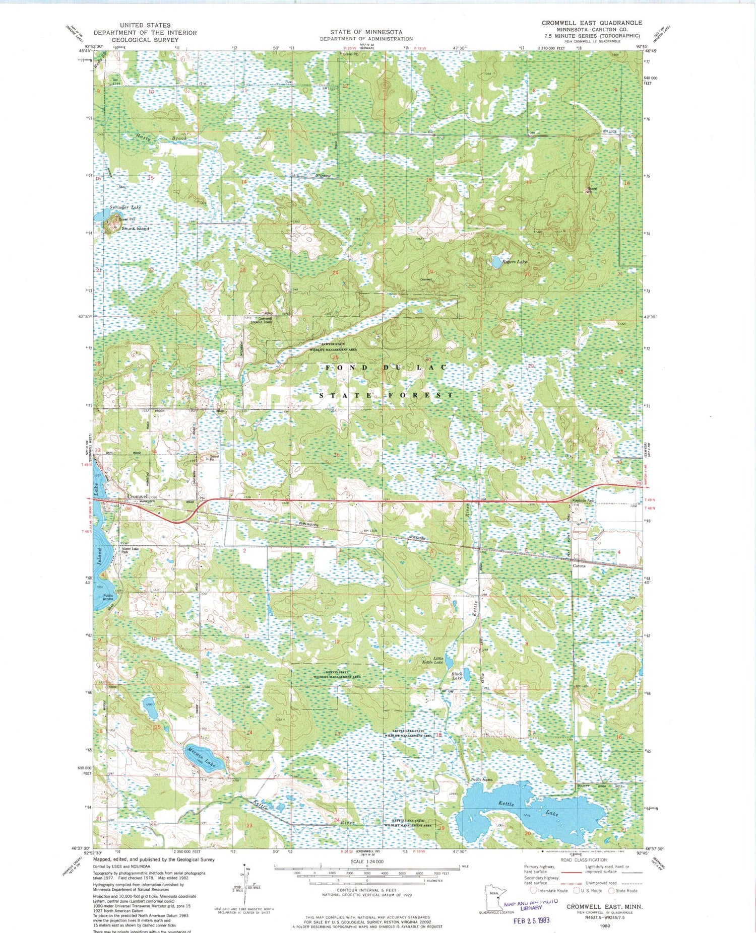 Classic USGS Cromwell East Minnesota 7.5'x7.5' Topo Map Image
