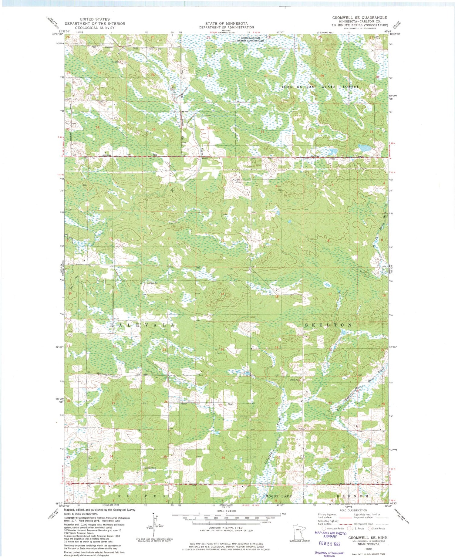 Classic USGS Cromwell SE Minnesota 7.5'x7.5' Topo Map Image