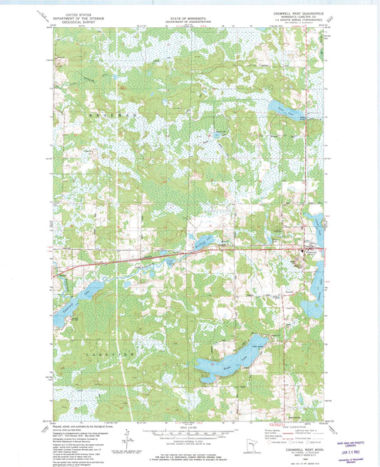 Classic USGS Cromwell West Minnesota 7.5'x7.5' Topo Map Image