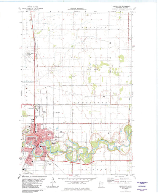 Classic USGS Crookston Minnesota 7.5'x7.5' Topo Map Image