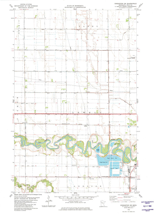 Classic USGS Crookston SW Minnesota 7.5'x7.5' Topo Map Image