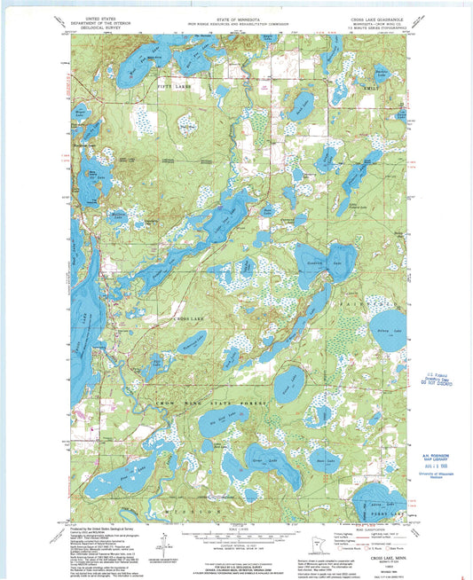 Classic USGS Cross Lake Minnesota 7.5'x7.5' Topo Map Image