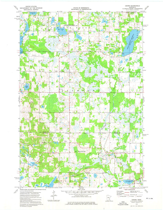 Classic USGS Crown Minnesota 7.5'x7.5' Topo Map Image