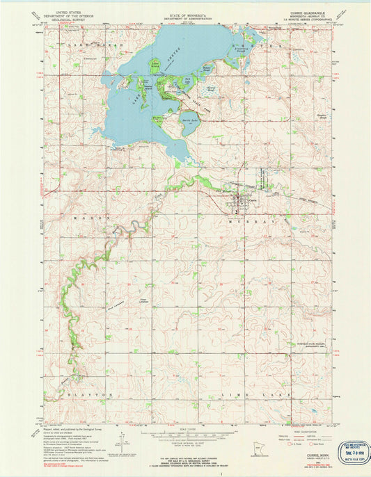 Classic USGS Currie Minnesota 7.5'x7.5' Topo Map Image