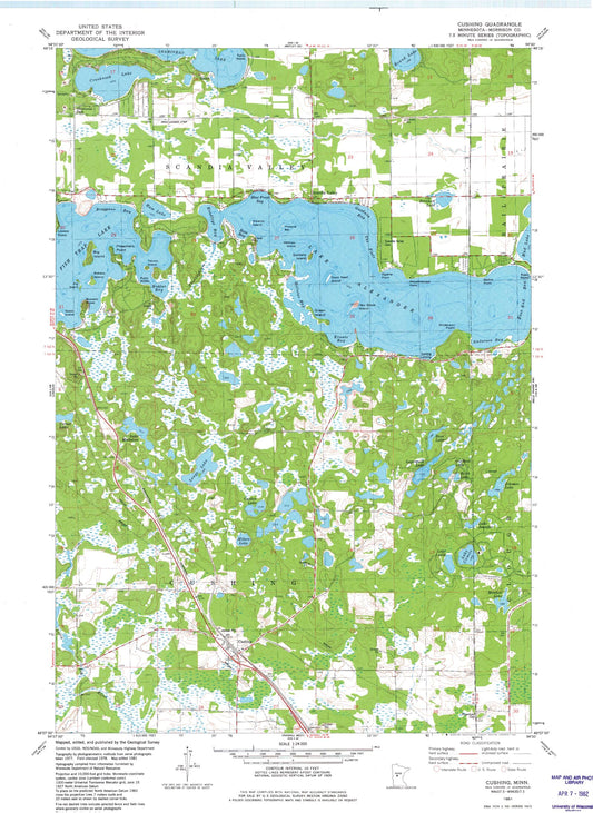 Classic USGS Cushing Minnesota 7.5'x7.5' Topo Map Image