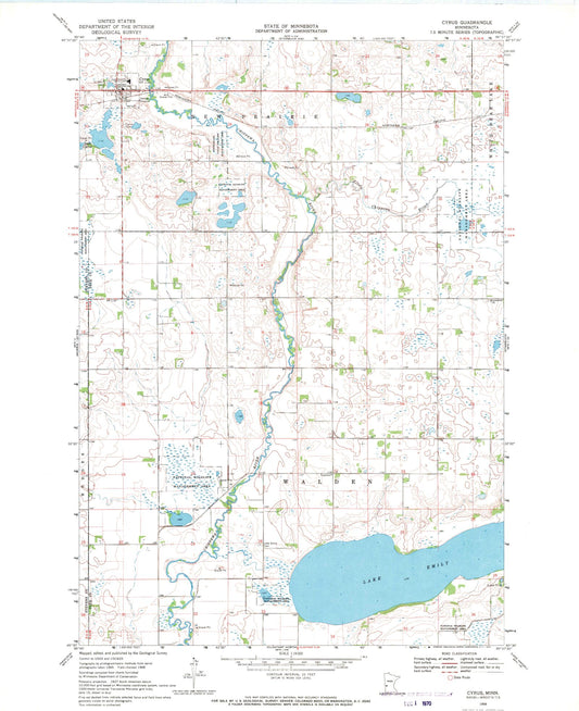 Classic USGS Cyrus Minnesota 7.5'x7.5' Topo Map Image