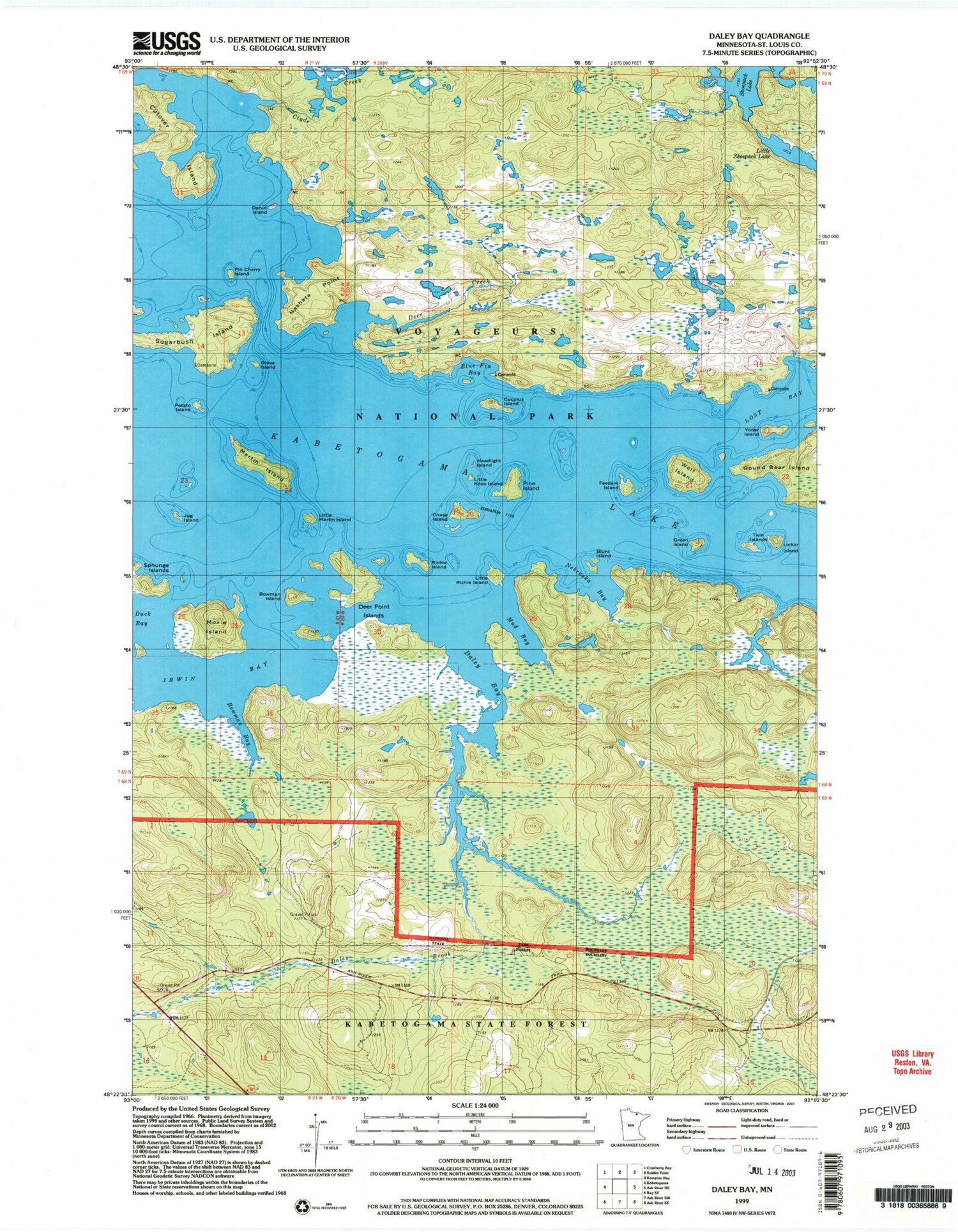 Classic USGS Daley Bay Minnesota 7.5'x7.5' Topo Map Image