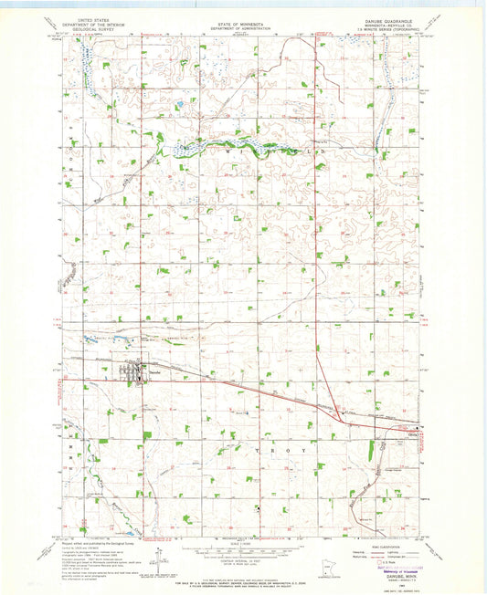 Classic USGS Danube Minnesota 7.5'x7.5' Topo Map Image