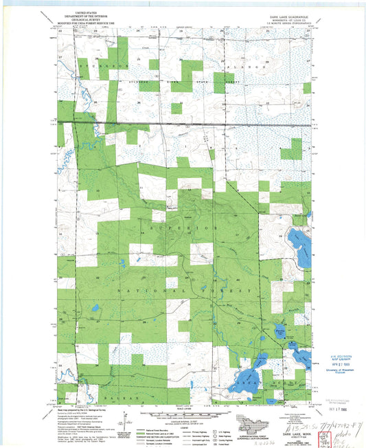 Classic USGS Dark Lake Minnesota 7.5'x7.5' Topo Map Image
