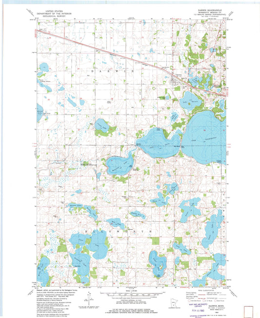 Classic USGS Darwin Minnesota 7.5'x7.5' Topo Map Image