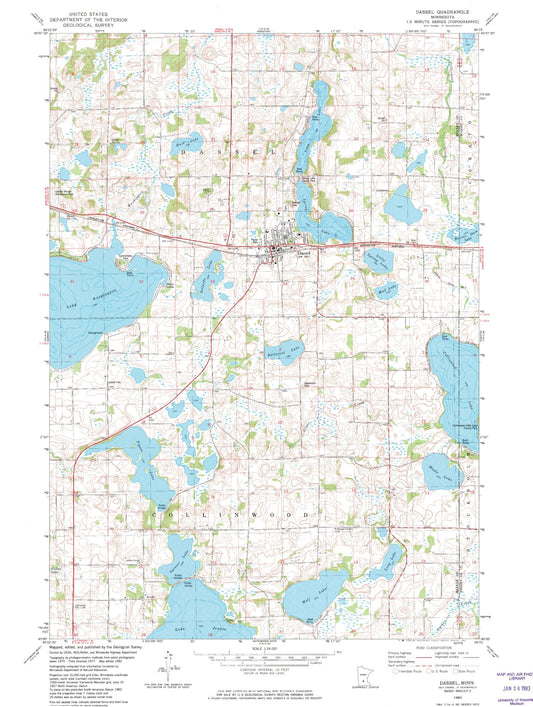 Classic USGS Dassel Minnesota 7.5'x7.5' Topo Map Image