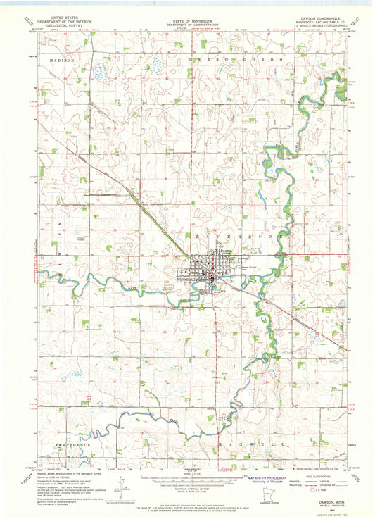 Classic USGS Dawson Minnesota 7.5'x7.5' Topo Map Image