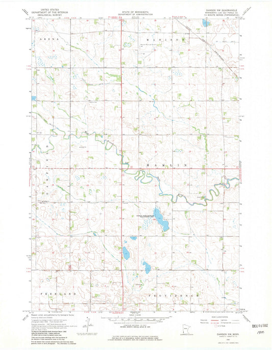 Classic USGS Dawson NW Minnesota 7.5'x7.5' Topo Map Image