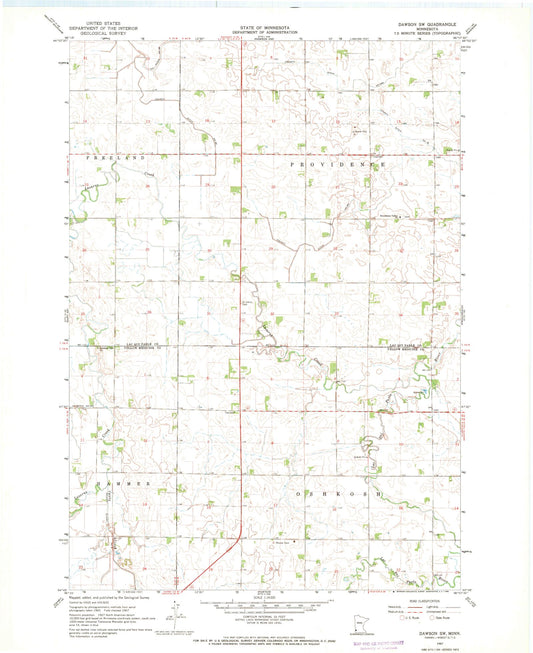 Classic USGS Dawson SW Minnesota 7.5'x7.5' Topo Map Image