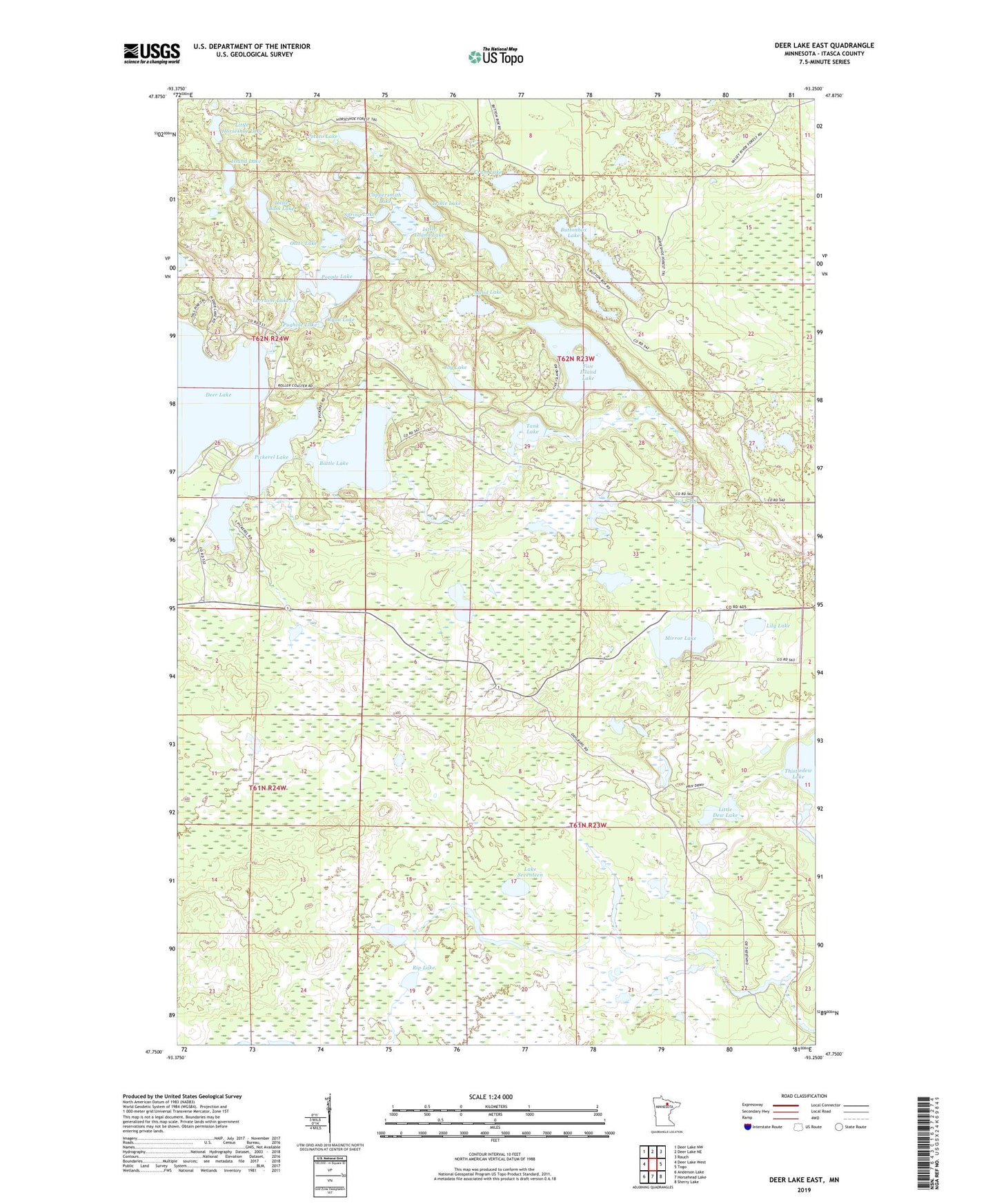 Deer Lake East Minnesota US Topo Map Image