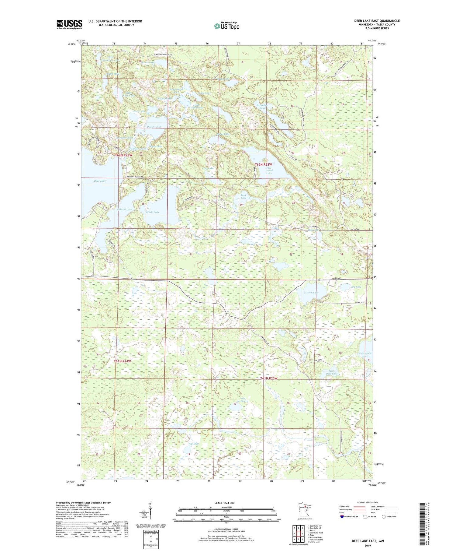 Deer Lake East Minnesota US Topo Map Image