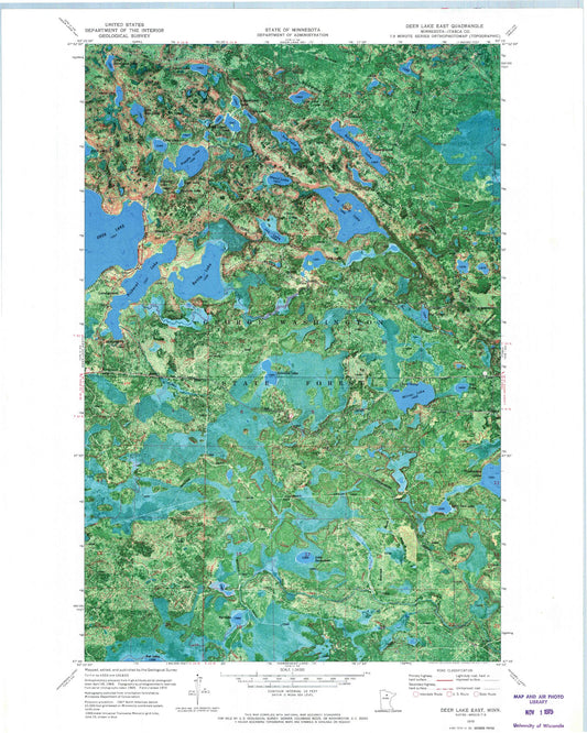 Classic USGS Deer Lake East Minnesota 7.5'x7.5' Topo Map Image
