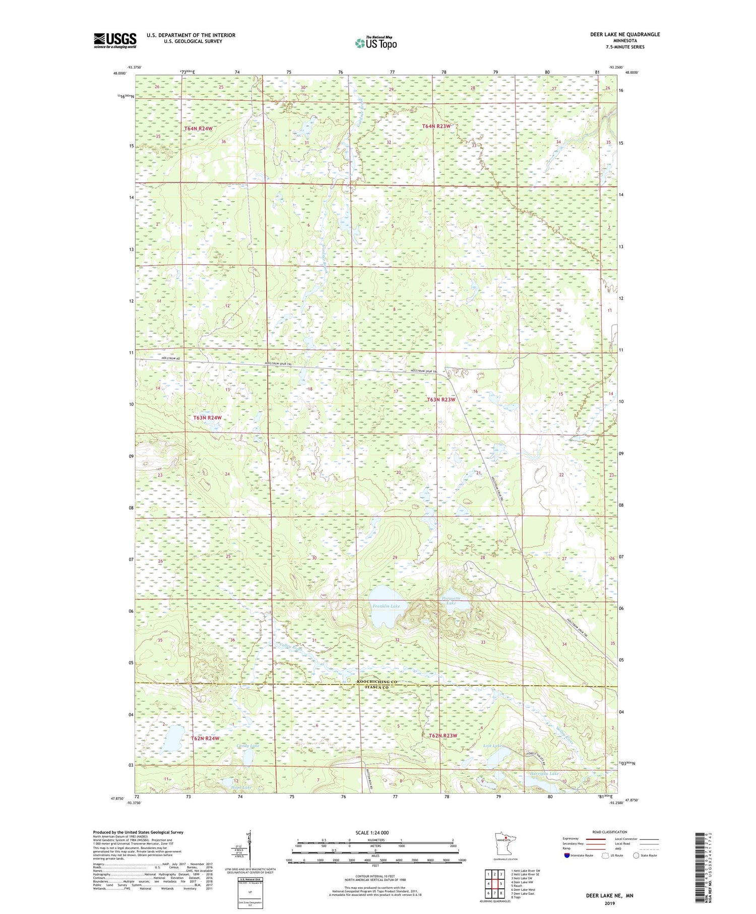 Deer Lake NE Minnesota US Topo Map Image