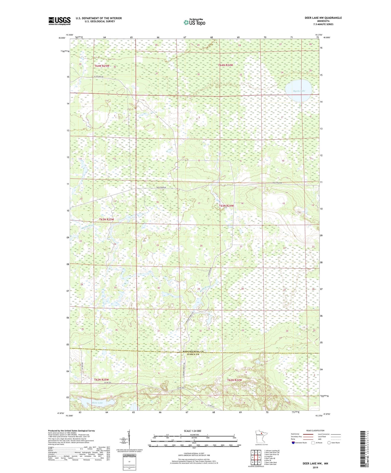 Deer Lake NW Minnesota US Topo Map Image