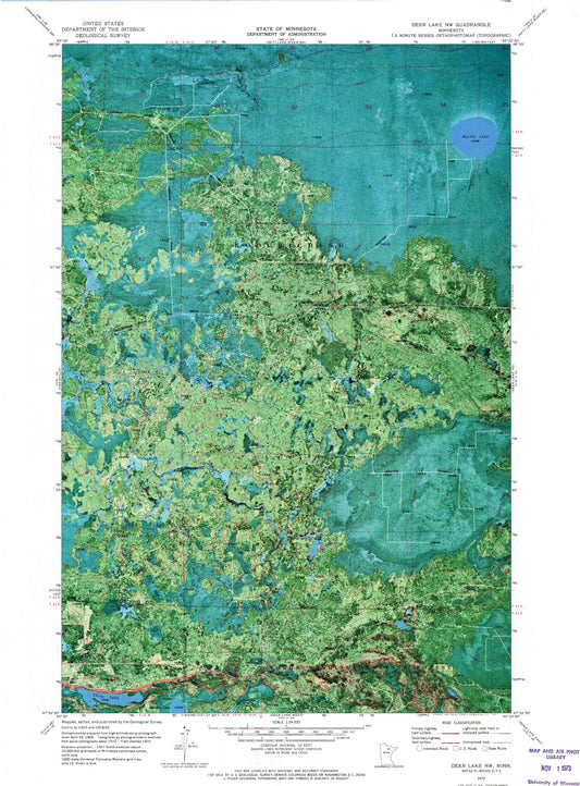 Classic USGS Deer Lake NW Minnesota 7.5'x7.5' Topo Map Image