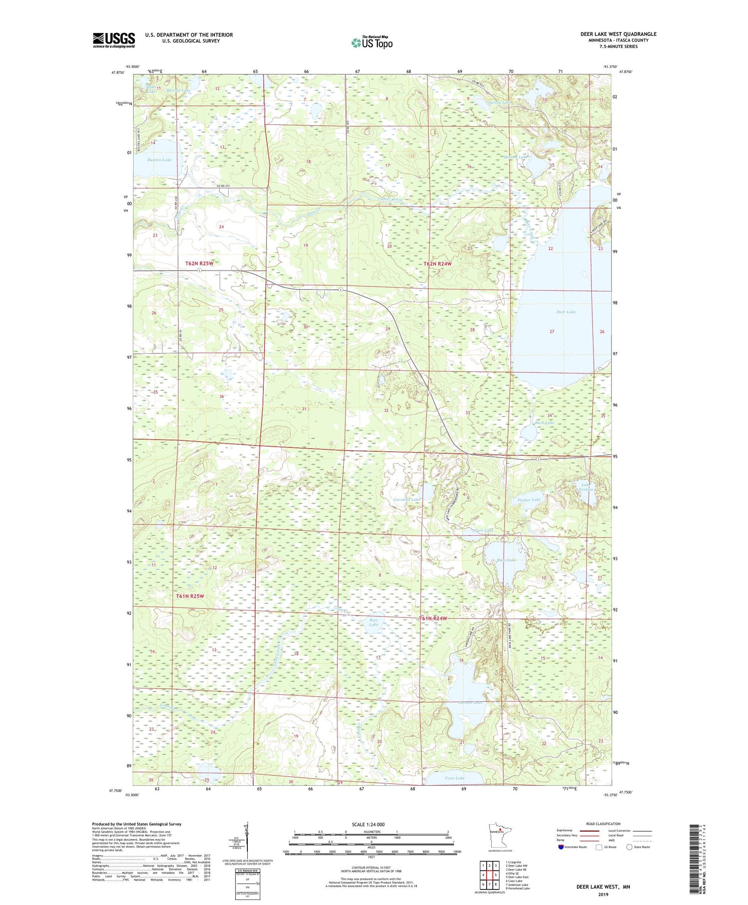 Deer Lake West Minnesota US Topo Map Image