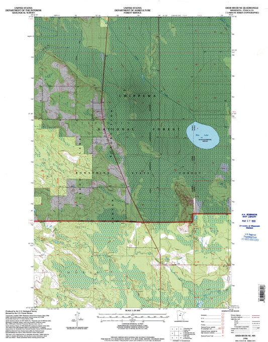Classic USGS Deer River NE Minnesota 7.5'x7.5' Topo Map Image