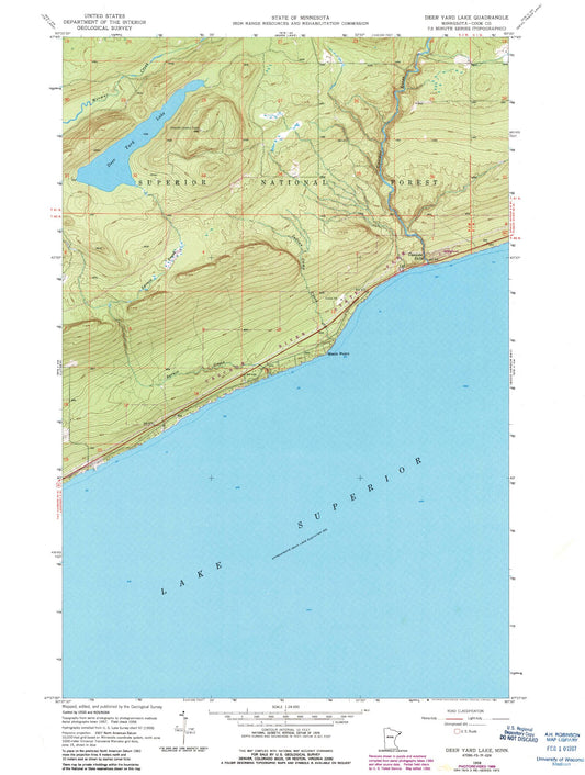 Classic USGS Deer Yard Lake Minnesota 7.5'x7.5' Topo Map Image