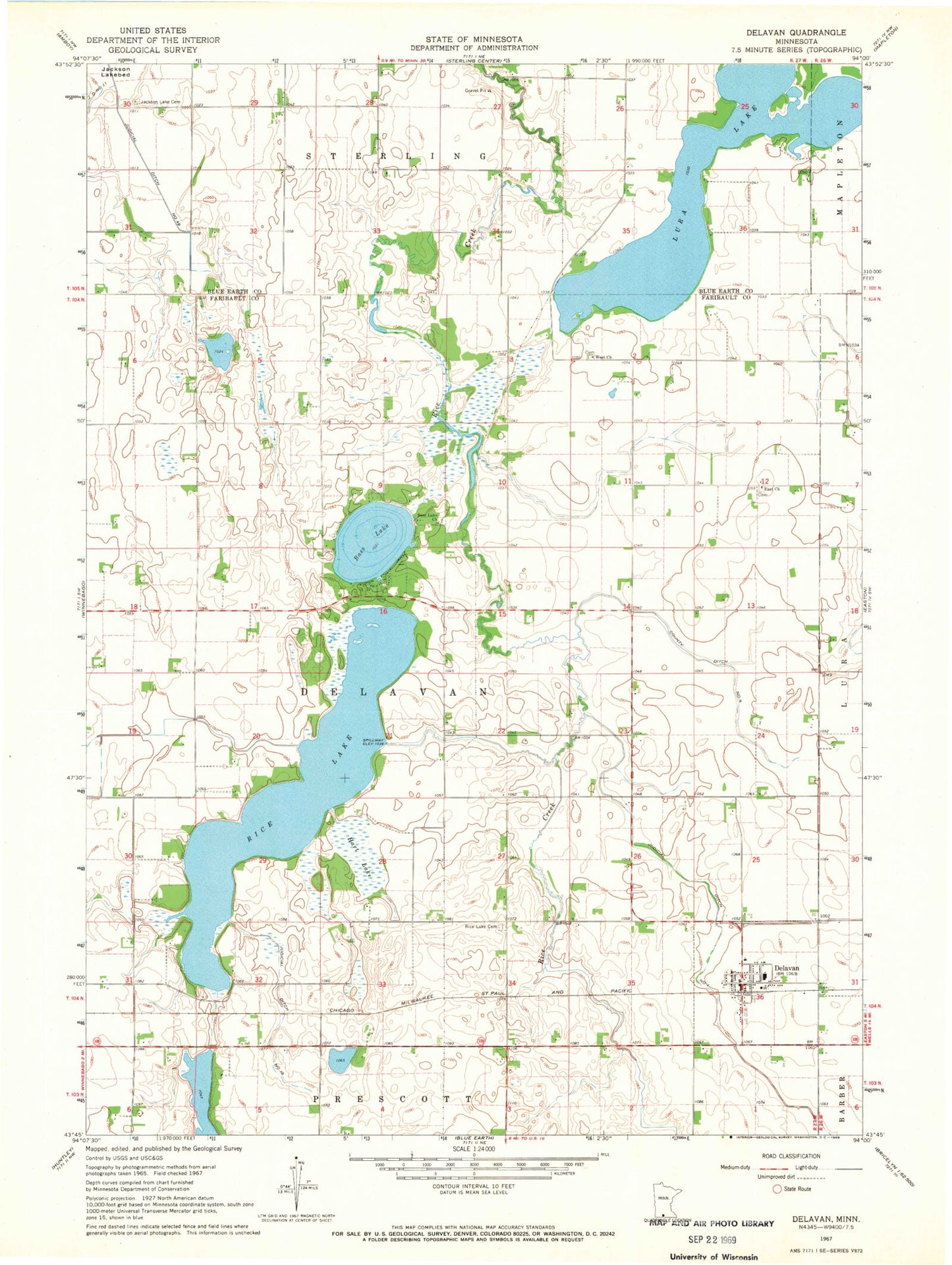Classic USGS Delavan Minnesota 7.5'x7.5' Topo Map Image