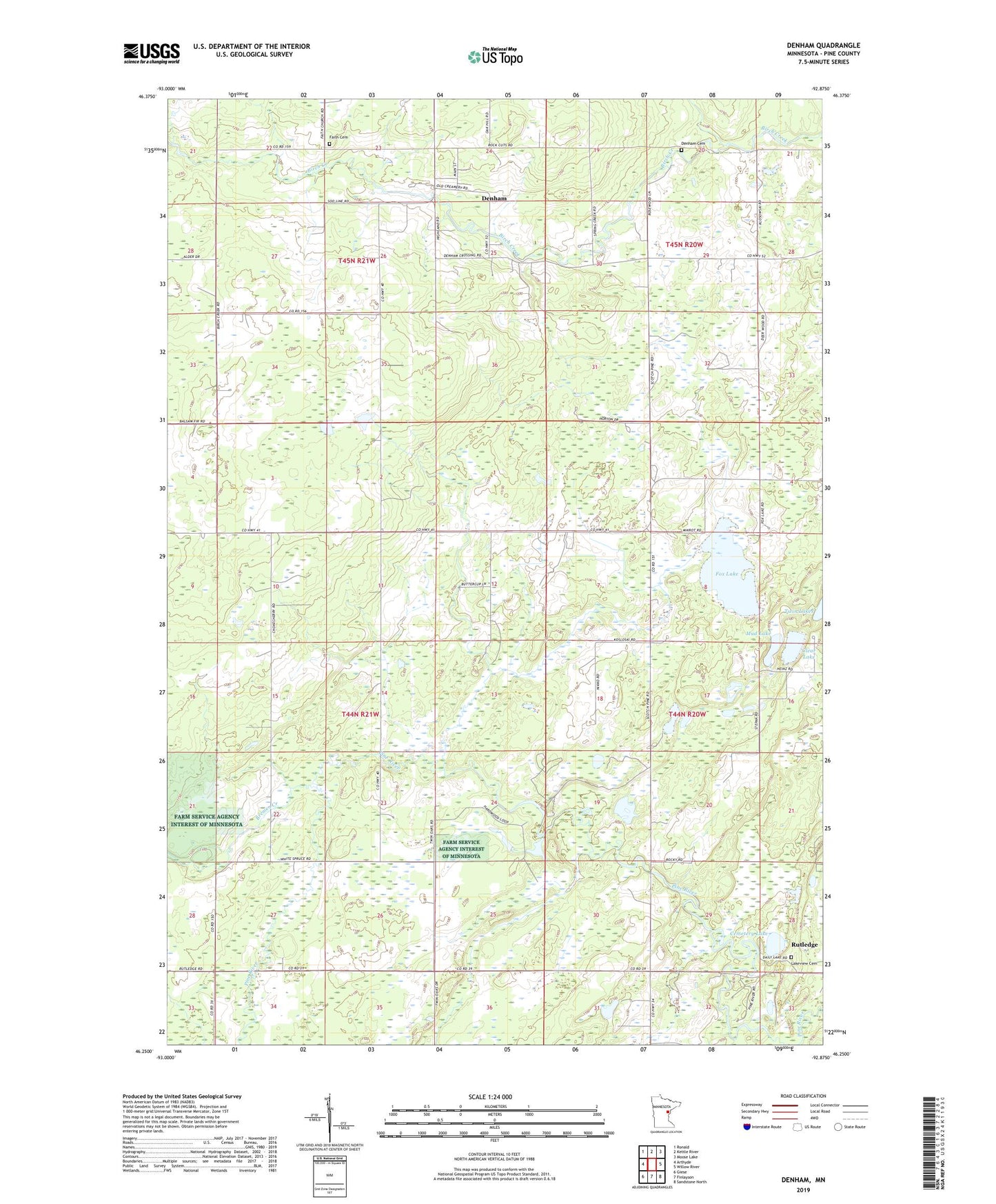 Denham Minnesota US Topo Map Image