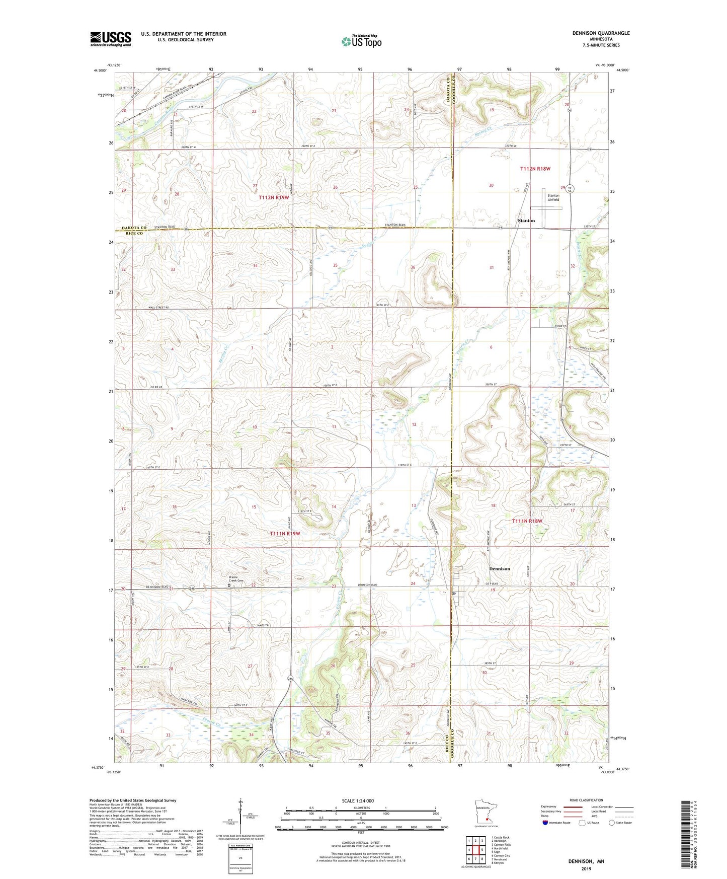 Dennison Minnesota US Topo Map Image
