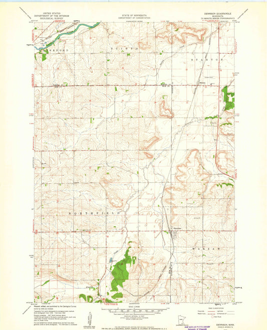 Classic USGS Dennison Minnesota 7.5'x7.5' Topo Map Image