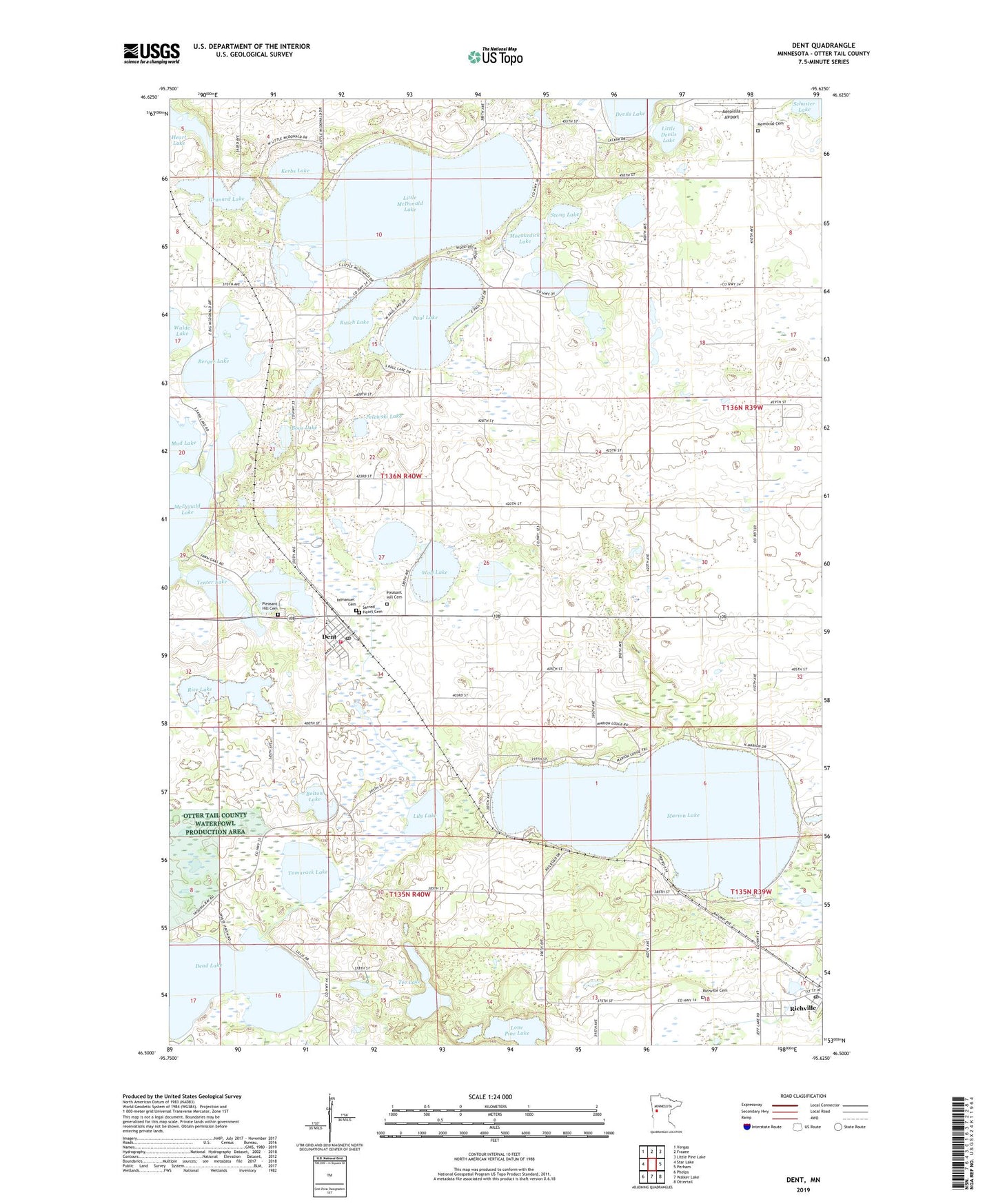 Dent Minnesota US Topo Map Image