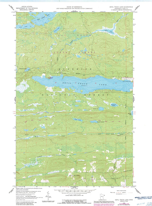 Classic USGS Devil Track Lake Minnesota 7.5'x7.5' Topo Map Image