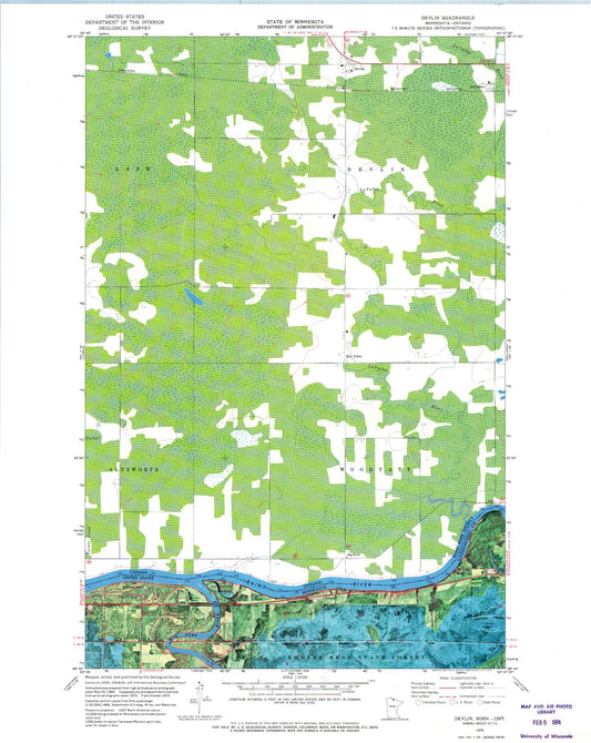 Classic USGS Devlin Minnesota 7.5'x7.5' Topo Map Image