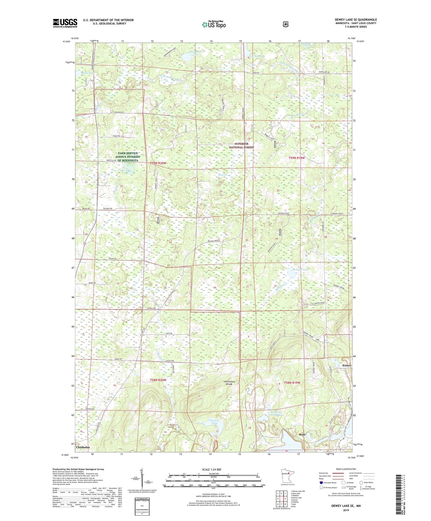 Dewey Lake SE Minnesota US Topo Map Image